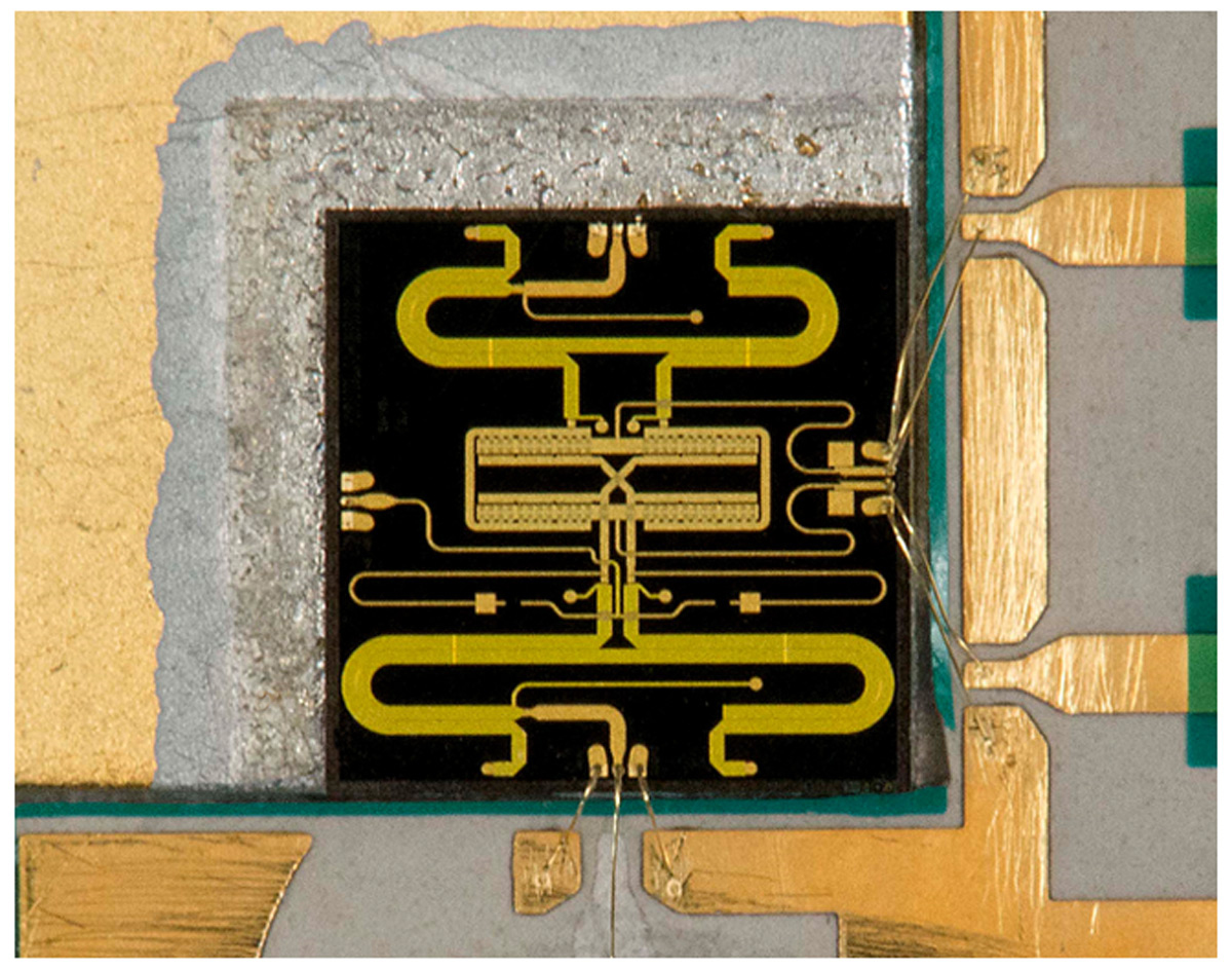 Photograph of Mayo designed X-Band Mixer die mounted onto test assembly